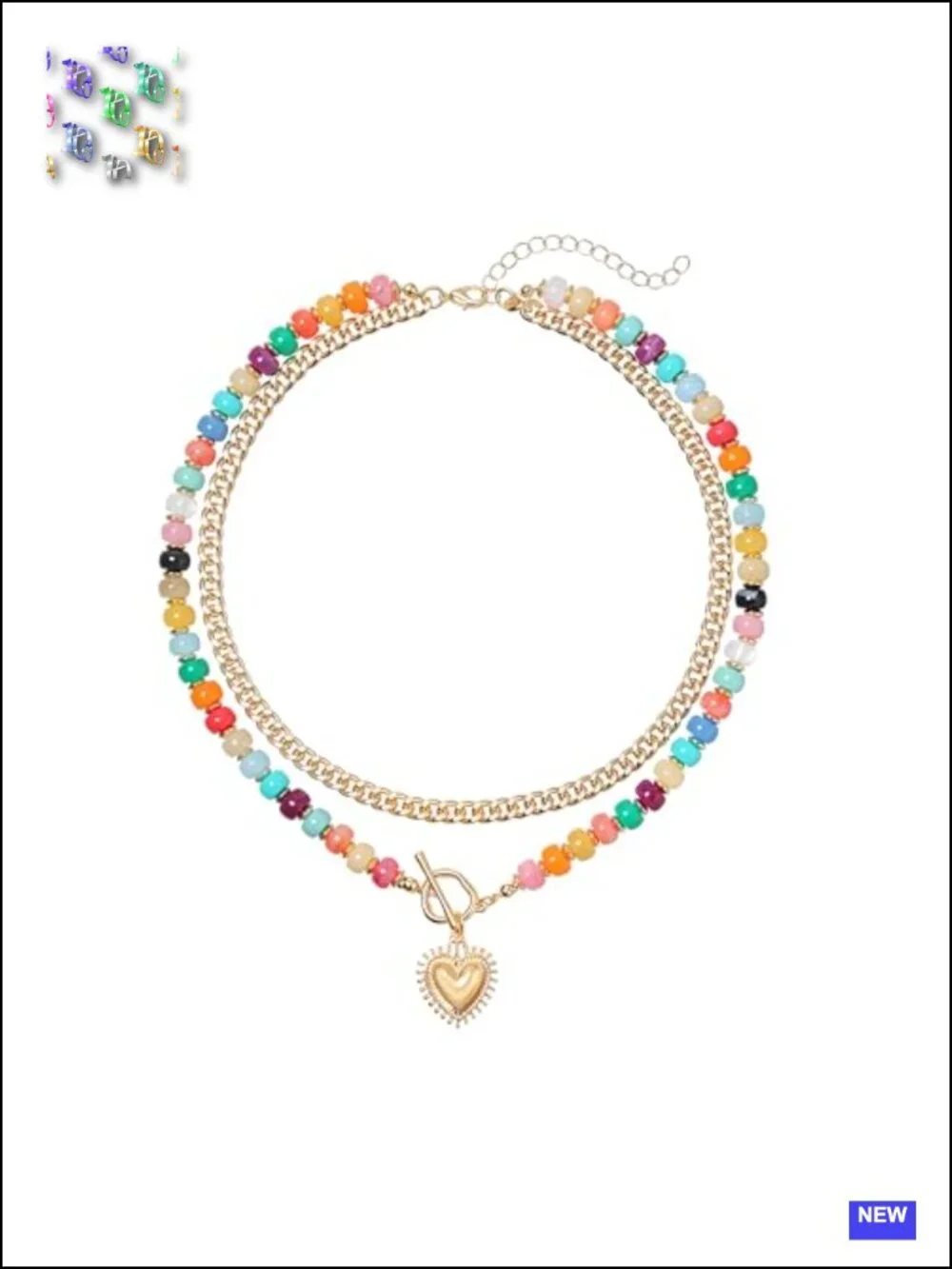 Layered Acrylic Bead & Heart Pendant Choker Necklace